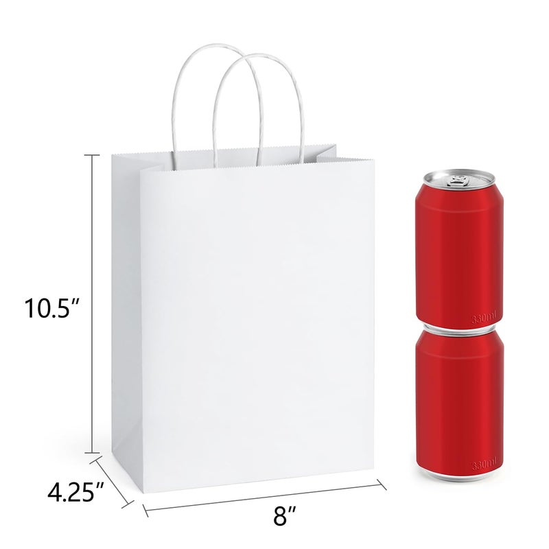 BagDream 50Pcs Gift Bags 8x4.25x10.5 Kraft Paper Gift Bags with Handles Bulk for Shopping, Wedding, Party Favor, Merchandise, Retail, White Paper Grocery Sacks - Image 2